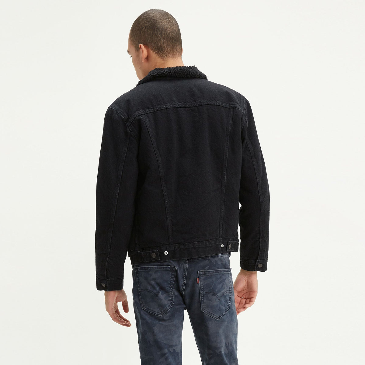 Men's Levi's Black Denim Sherpa Trucker Jacket