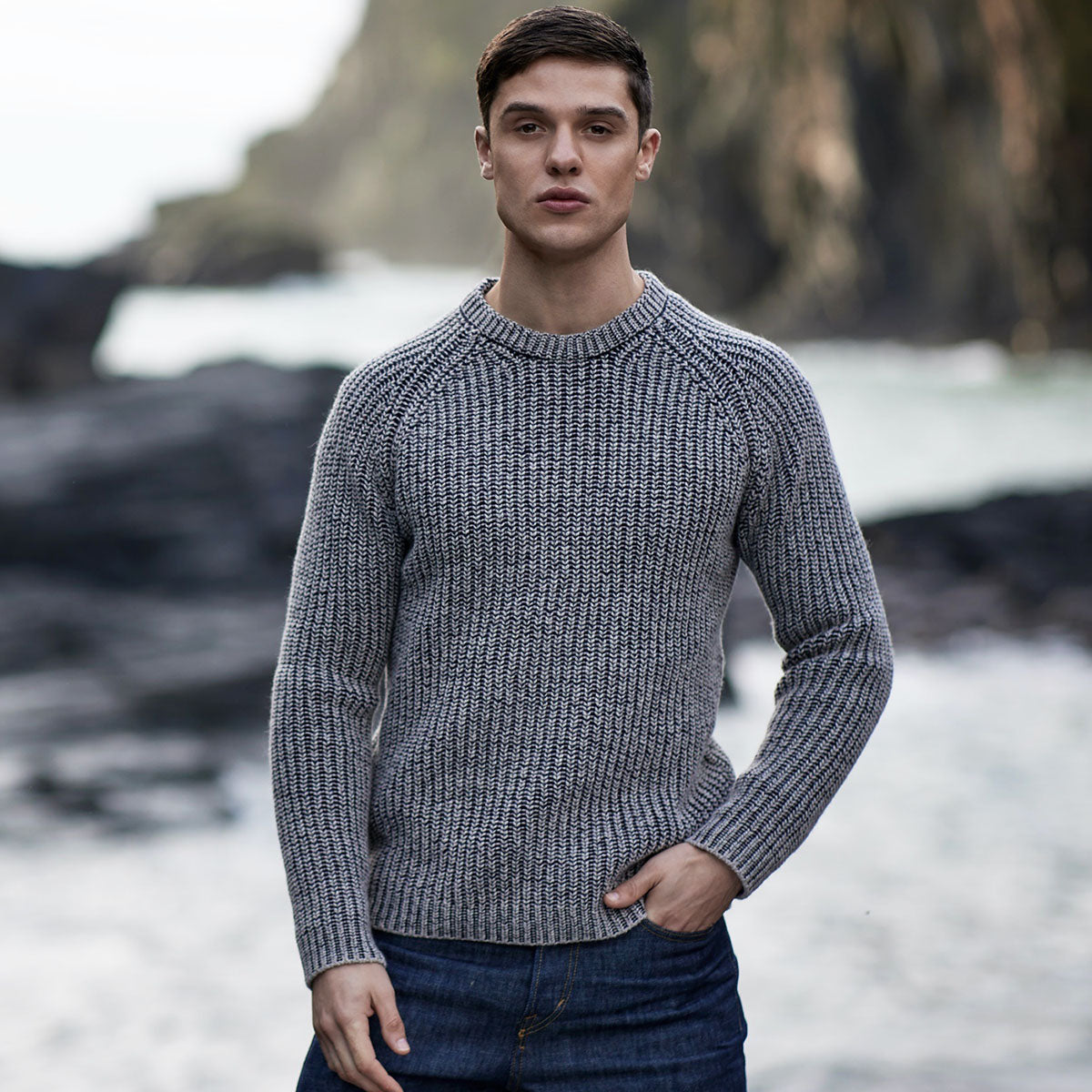 Fisherman's Chunky Ribbed Raglan Crew Neck Jumper