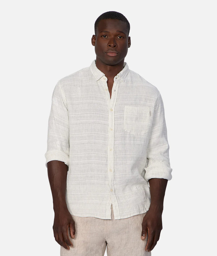 The Honduras L/S Linen Shirt in Cream + Olive