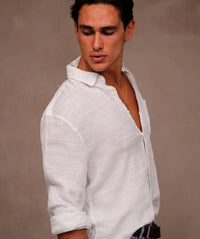 The Honduras L/S Linen Shirt in Cream + Olive
