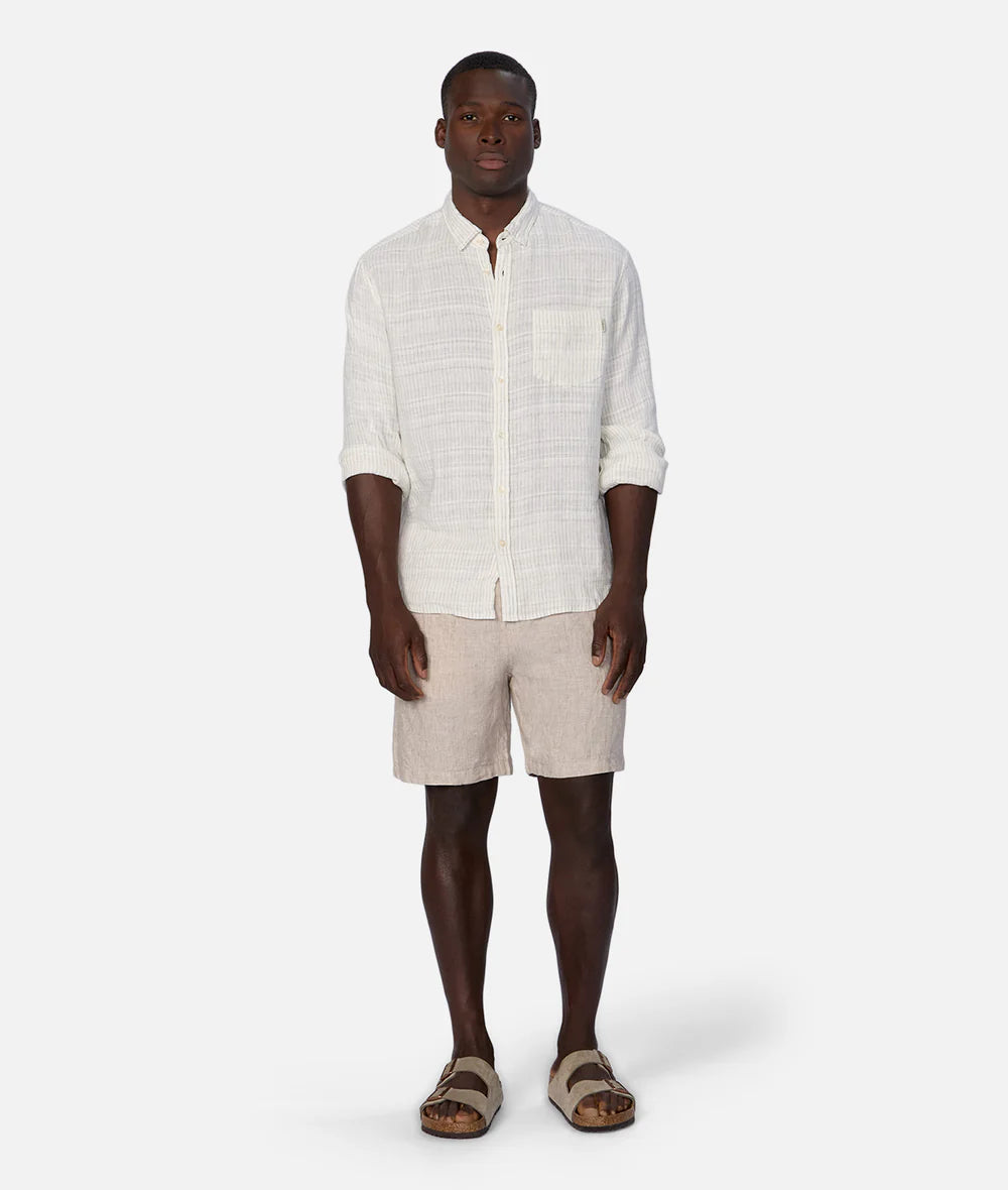 The Honduras L/S Linen Shirt in Cream + Olive