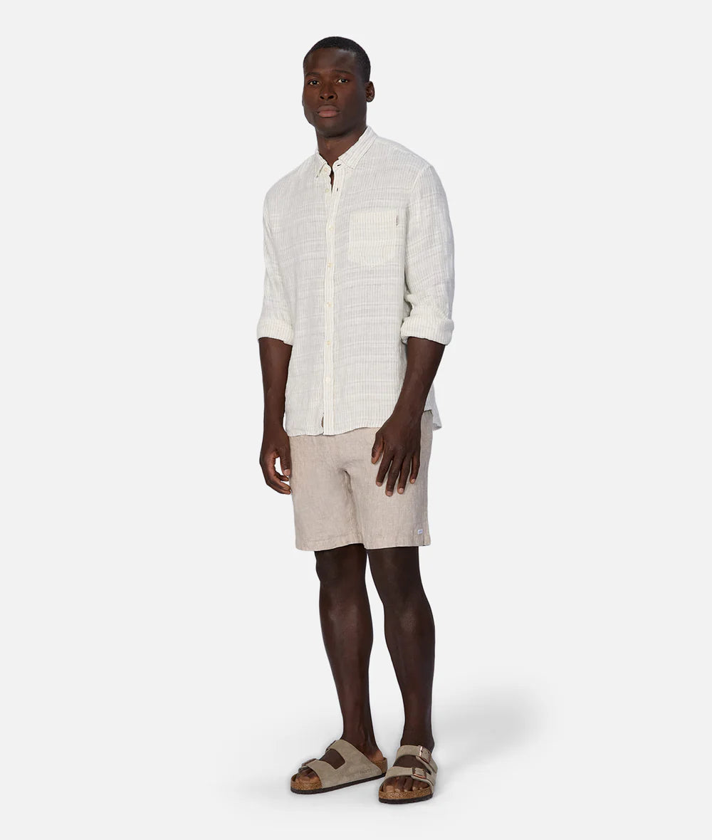 The Honduras L/S Linen Shirt in Cream + Olive