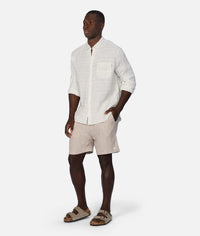 The Honduras L/S Linen Shirt in Cream + Olive