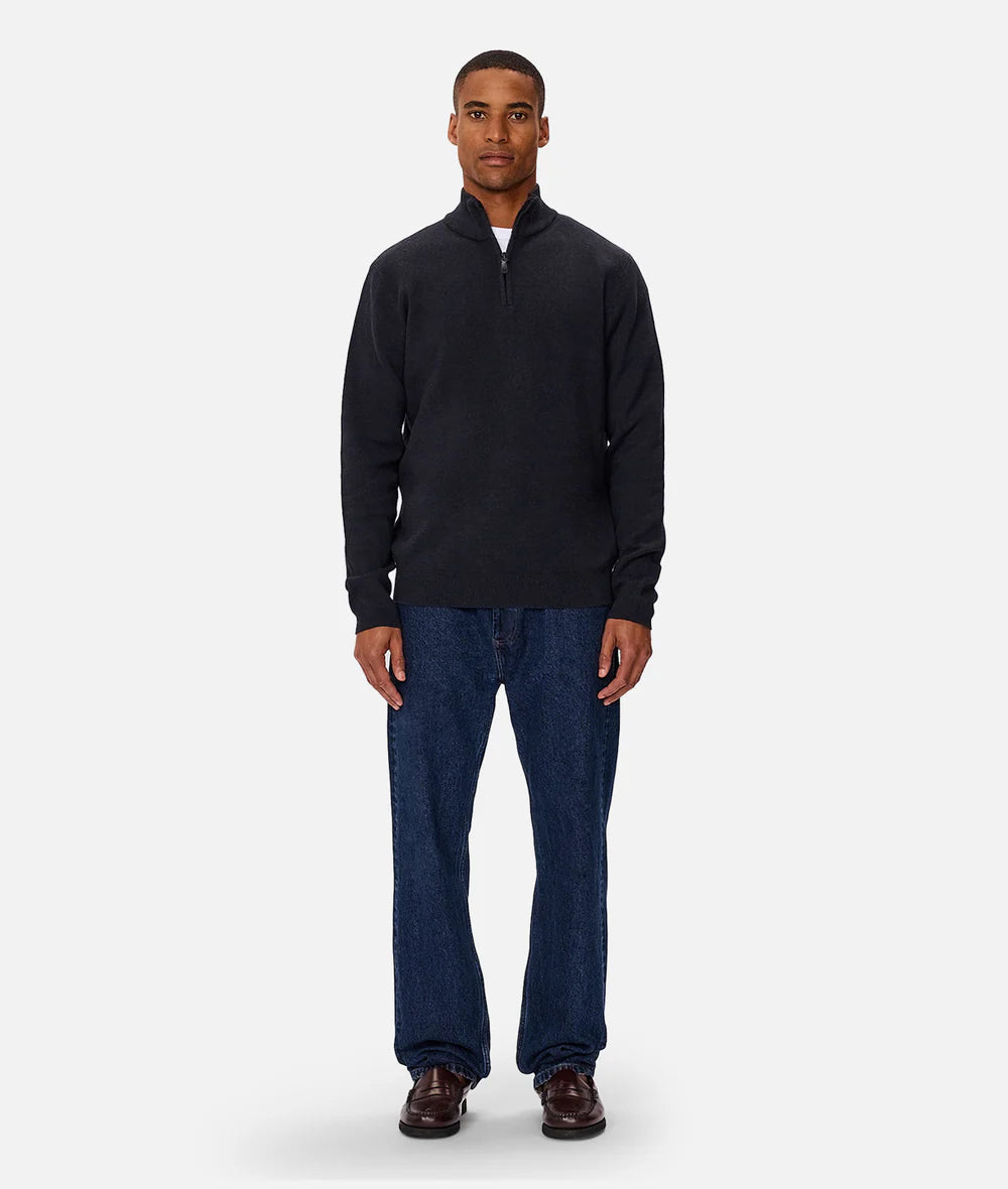 The Lakewood Zip Neck Knit in Dark Navy Melange