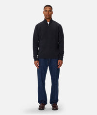 The Lakewood Zip Neck Knit in Dark Navy Melange