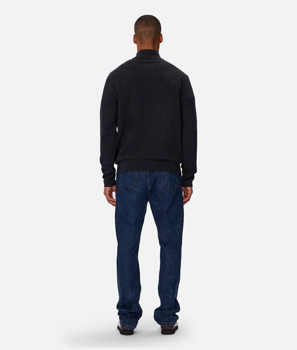 The Lakewood Zip Neck Knit in Dark Navy Melange