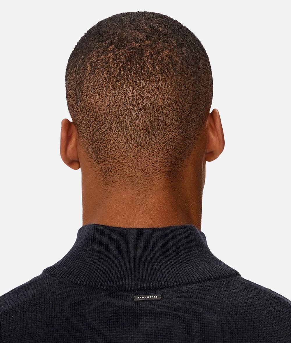 The Lakewood Zip Neck Knit in Dark Navy Melange