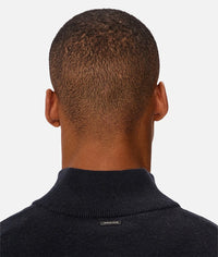 The Lakewood Zip Neck Knit in Dark Navy Melange