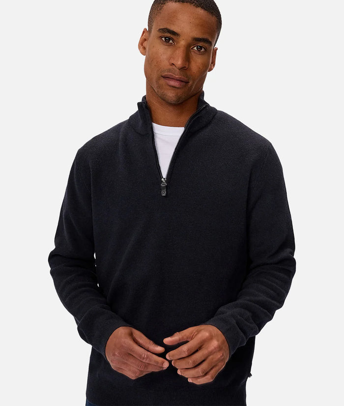 The Lakewood Zip Neck Knit in Dark Navy Melange