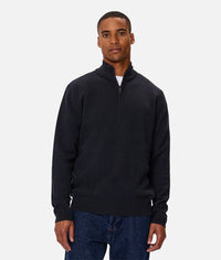 The Lakewood Zip Neck Knit in Dark Navy Melange