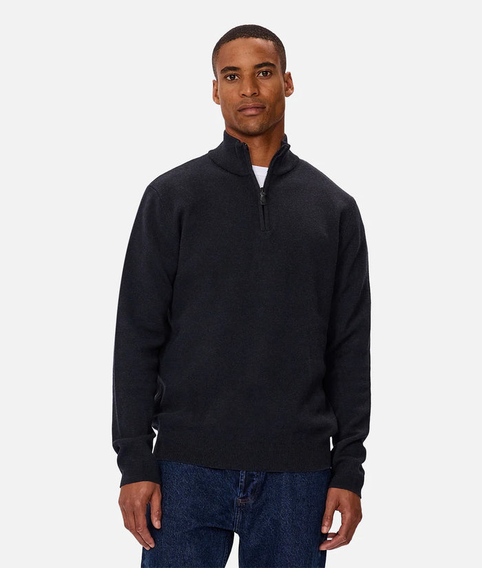 The Lakewood Zip Neck Knit in Dark Navy Melange