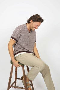 James Harper Short Sleeve Cuban Collar Border in Merlot