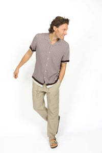 James Harper Short Sleeve Cuban Collar Border in Merlot