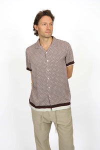James Harper Short Sleeve Cuban Collar Border in Merlot