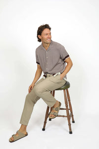 James Harper Short Sleeve Cuban Collar Border in Merlot