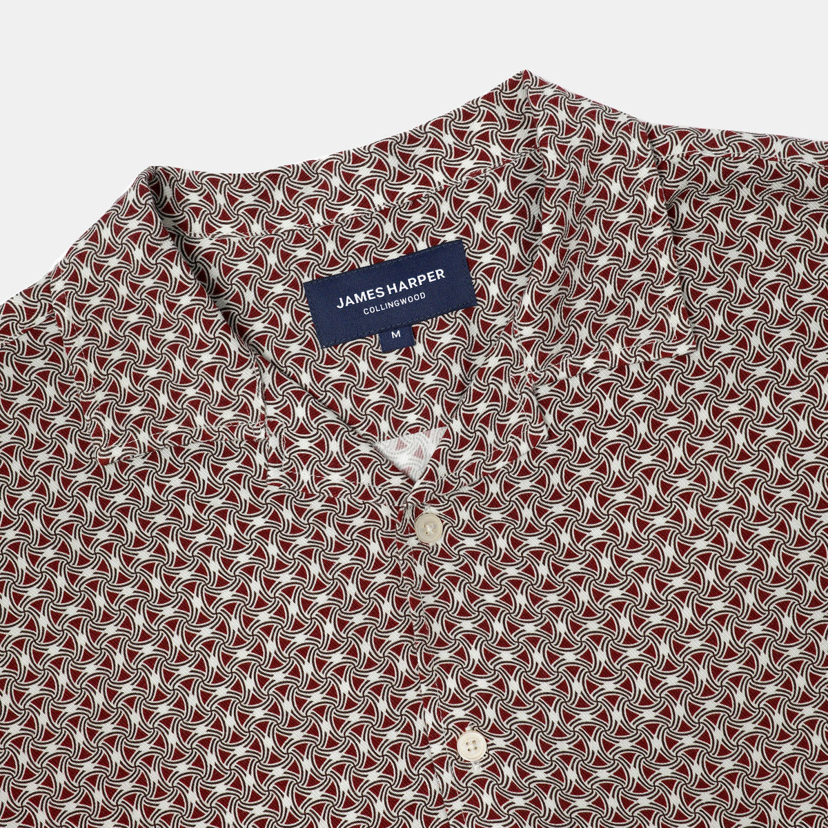James Harper Short Sleeve Cuban Collar Border in Merlot