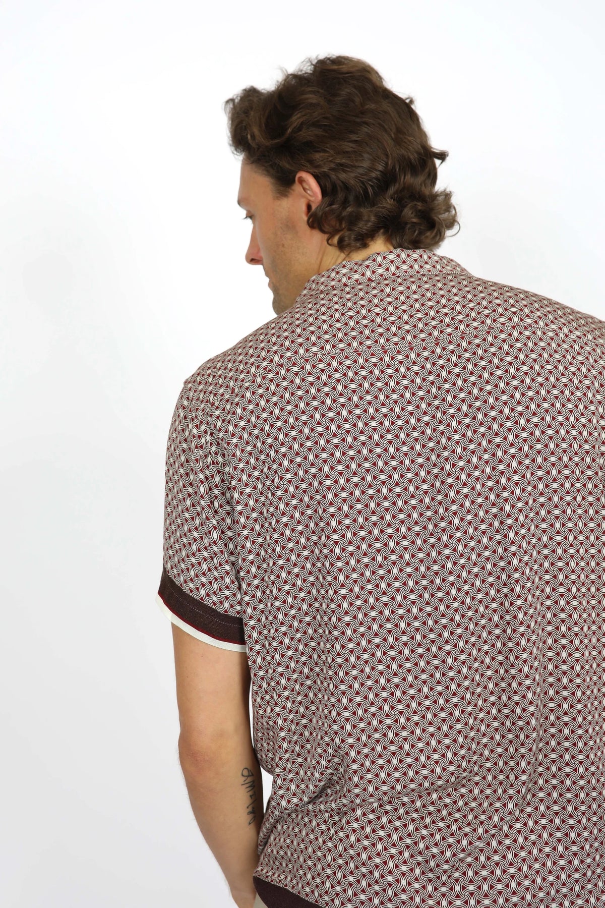 James Harper Short Sleeve Cuban Collar Border in Merlot
