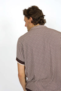 James Harper Short Sleeve Cuban Collar Border in Merlot