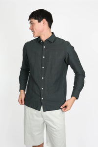 James Harper Long Sleeve Linen Shirt Liquorice