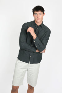 James Harper Long Sleeve Linen Shirt Liquorice