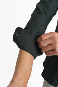 James Harper Long Sleeve Linen Shirt Liquorice