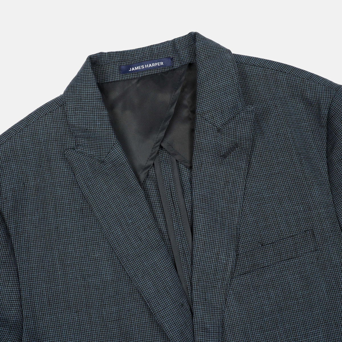 James Harper Linen Navy Houndstooth Blazer - Peak Lapel