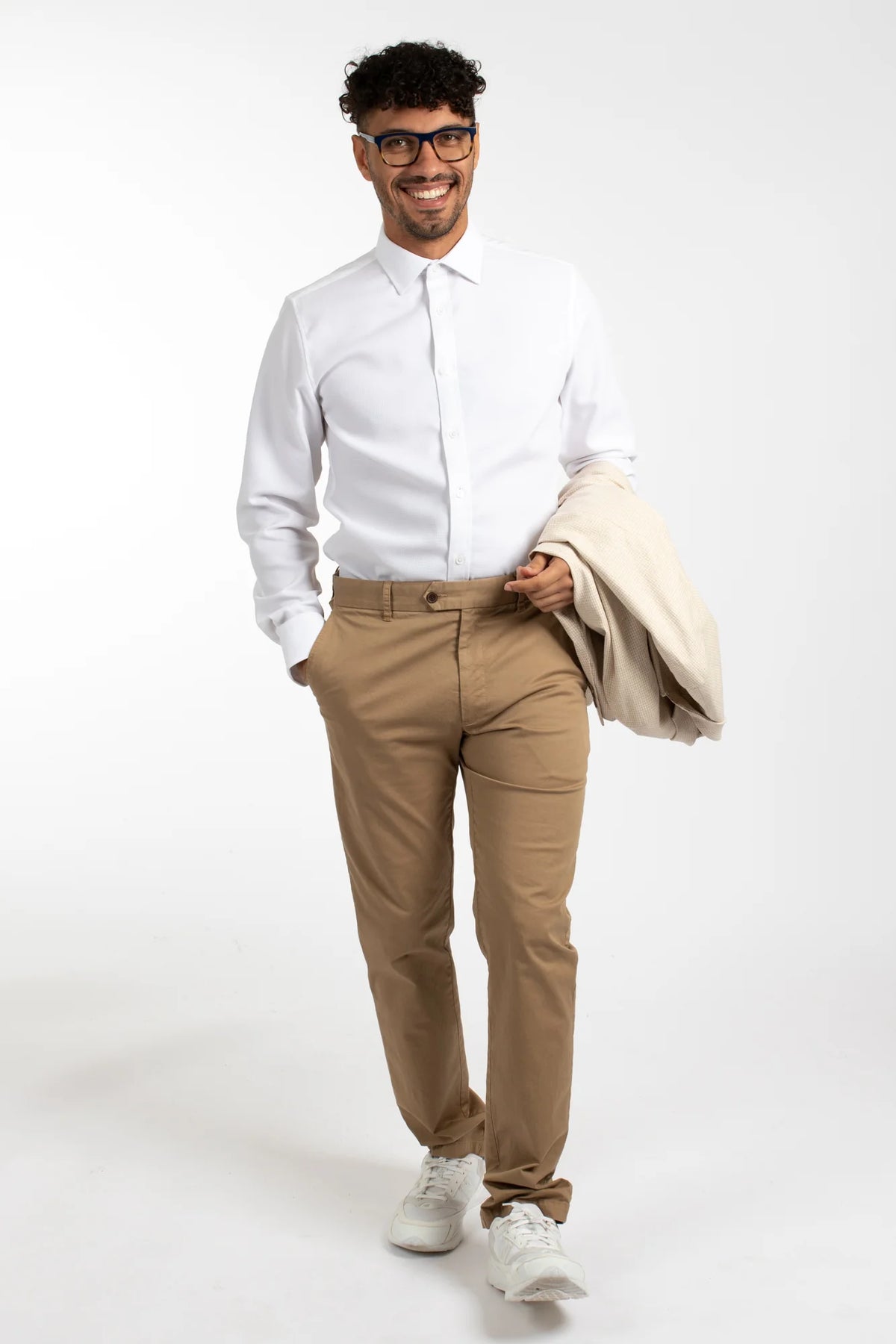 James Harper Long Sleeve Waffle Shirt White