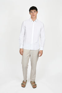 James Harper Long Sleeve Linen Shirt White