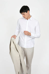 James Harper Long Sleeve Linen Shirt White
