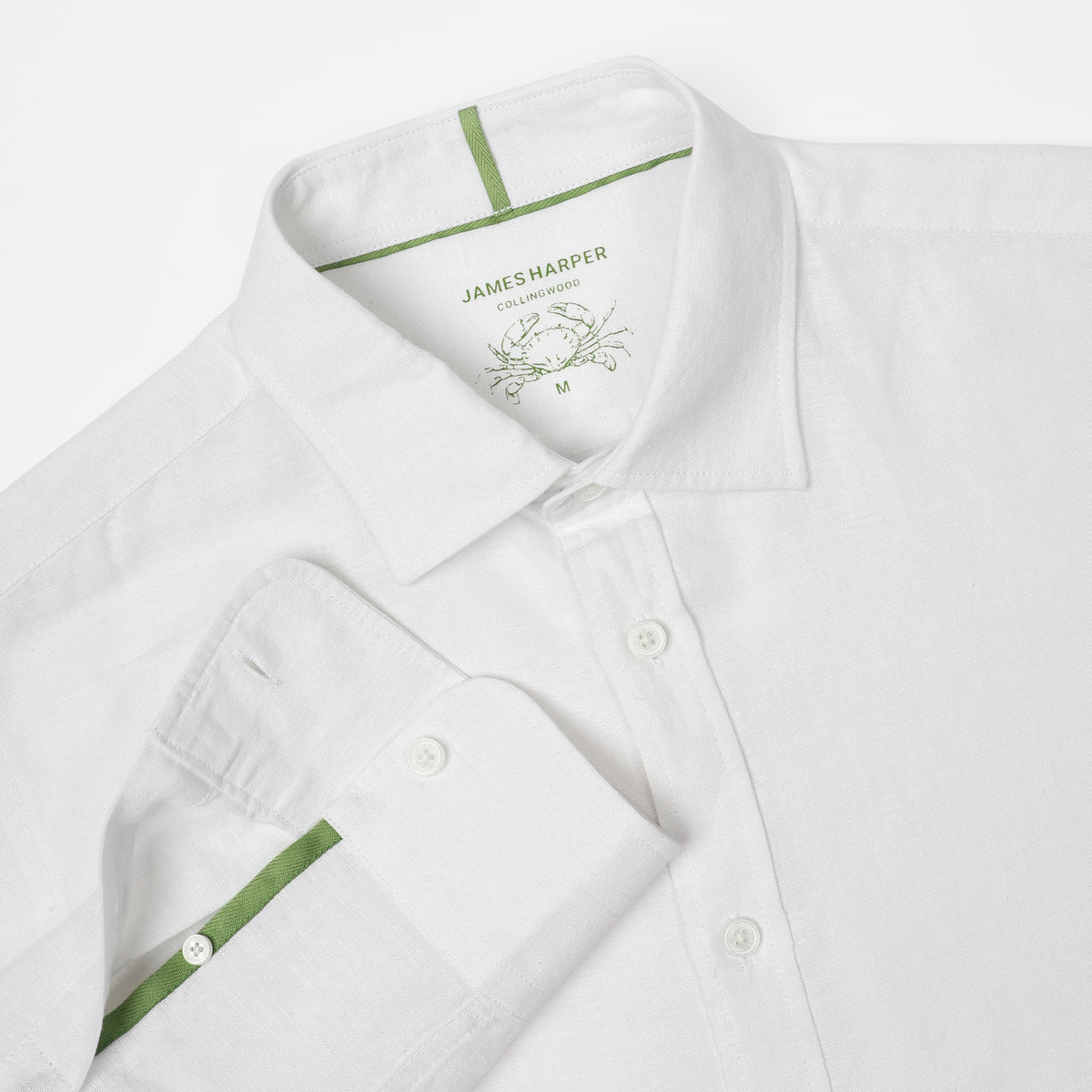 James Harper Long Sleeve Linen Shirt White