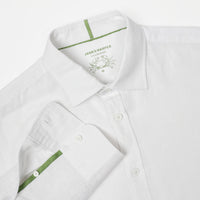James Harper Long Sleeve Linen Shirt White