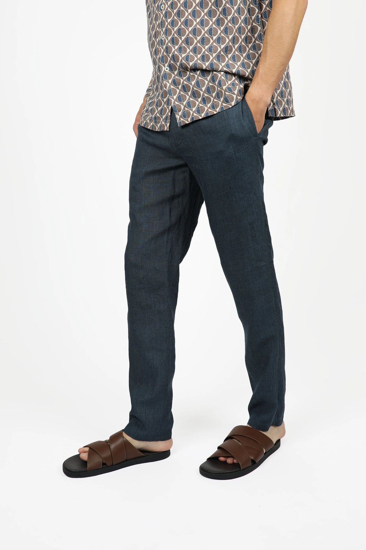 James Harper Navy Houndstooth Pants