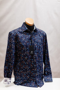 Men's Blue / Beige  Autumn Botanical Long Sleeve Shirt - Berlin