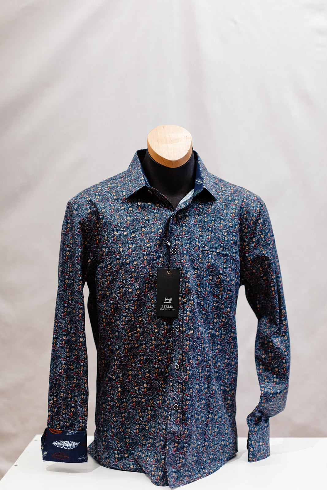 Men's Multi Floral Navy Long Sleeve Shirt - Berlin