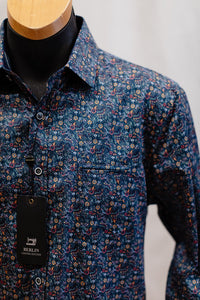 Men's Multi Floral Navy Long Sleeve Shirt - Berlin