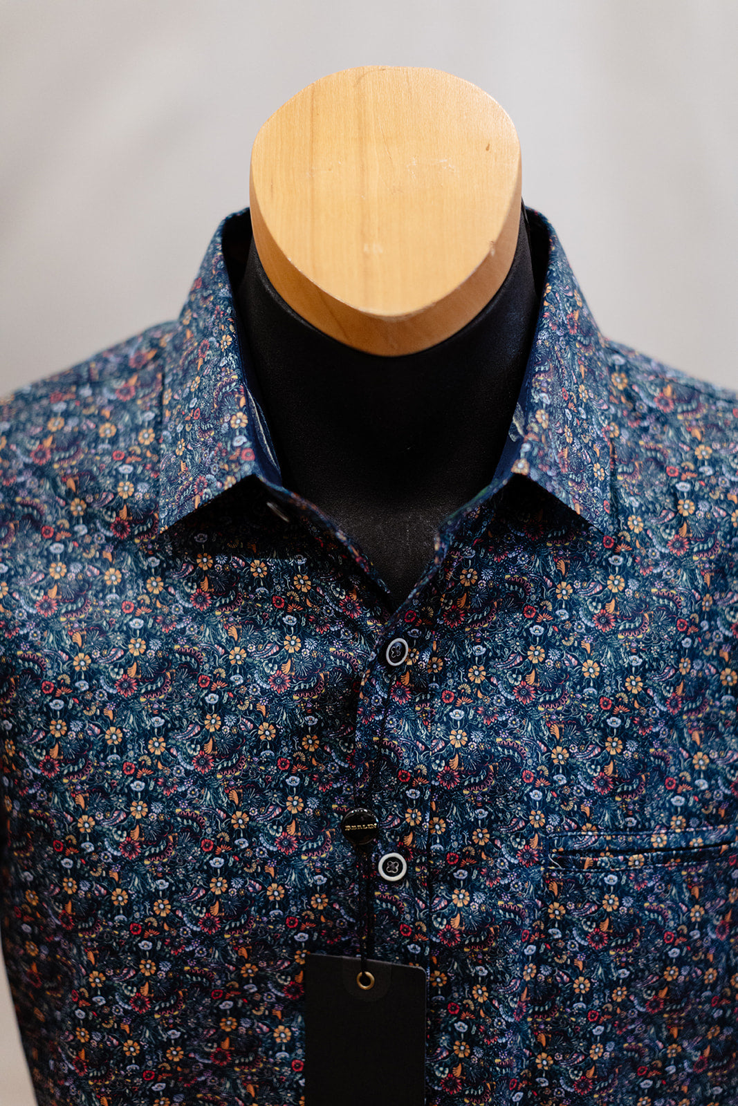 Men's Multi Floral Navy Long Sleeve Shirt - Berlin