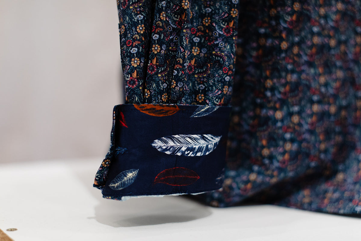 Men's Multi Floral Navy Long Sleeve Shirt - Berlin