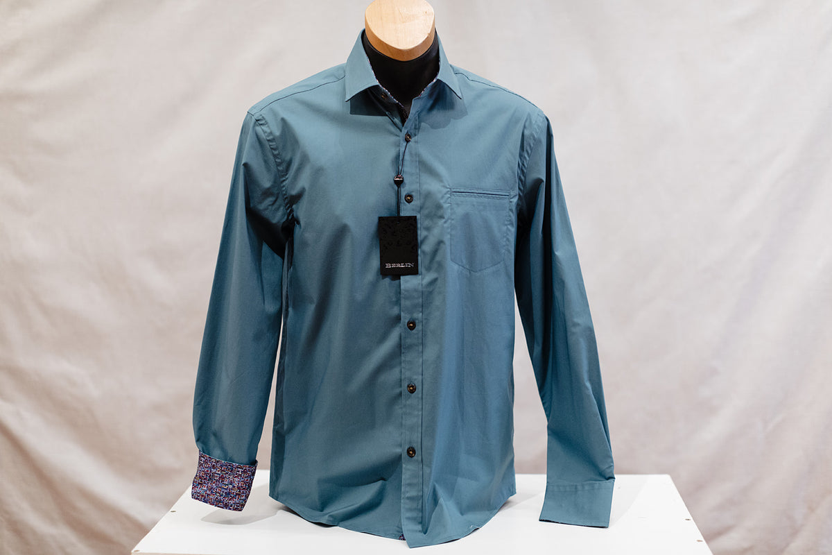 Men's Teal Blue Long Sleeve Shirt - Berlin
