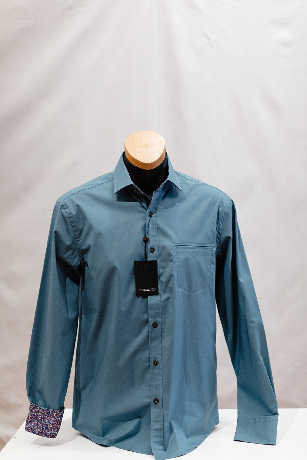 Men's Teal Blue Long Sleeve Shirt - Berlin