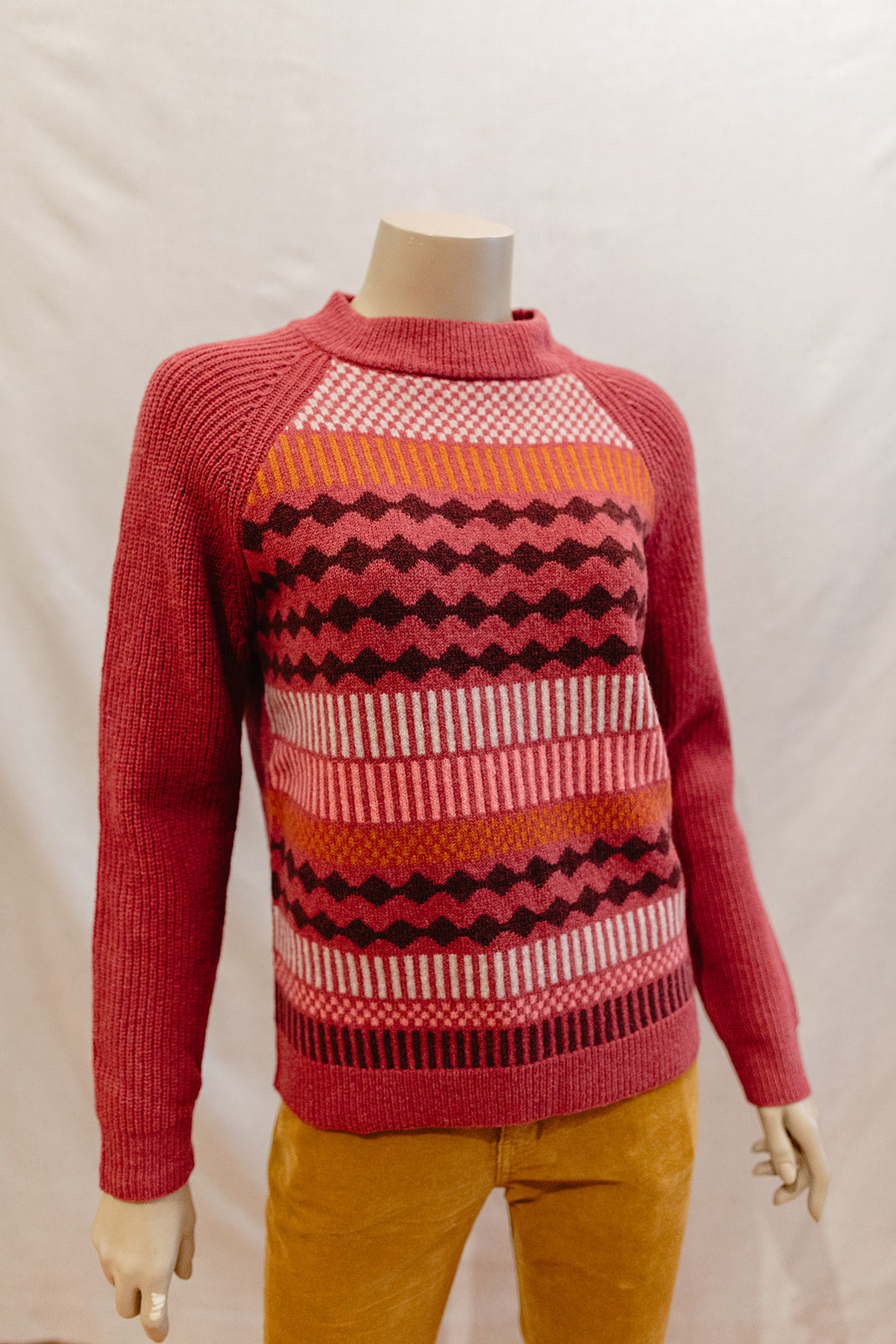 Mansted Kitt Crew Jumper in Grey + Dark Pink