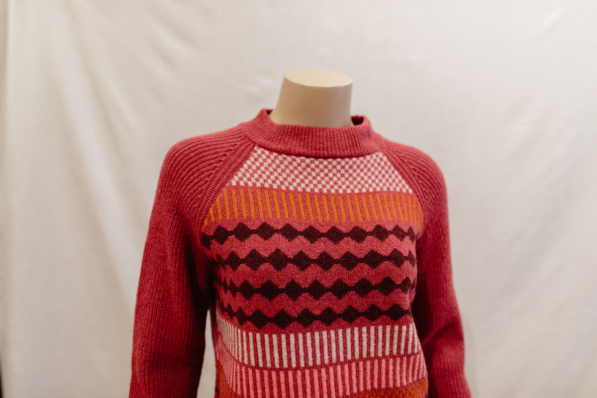 Mansted Kitt Crew Jumper in Grey + Dark Pink