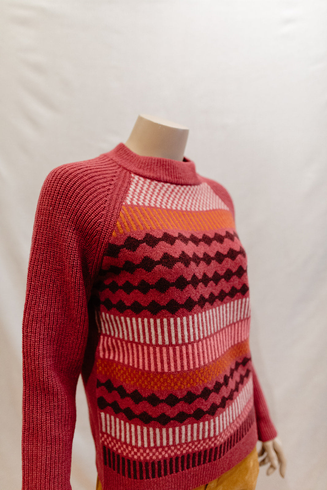 Mansted Kitt Crew Jumper in Grey + Dark Pink