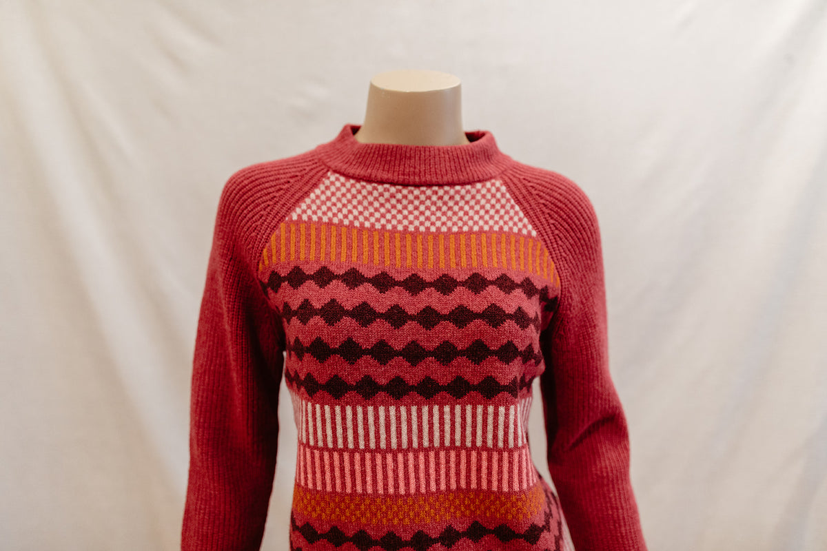 Mansted Kitt Crew Jumper in Grey + Dark Pink