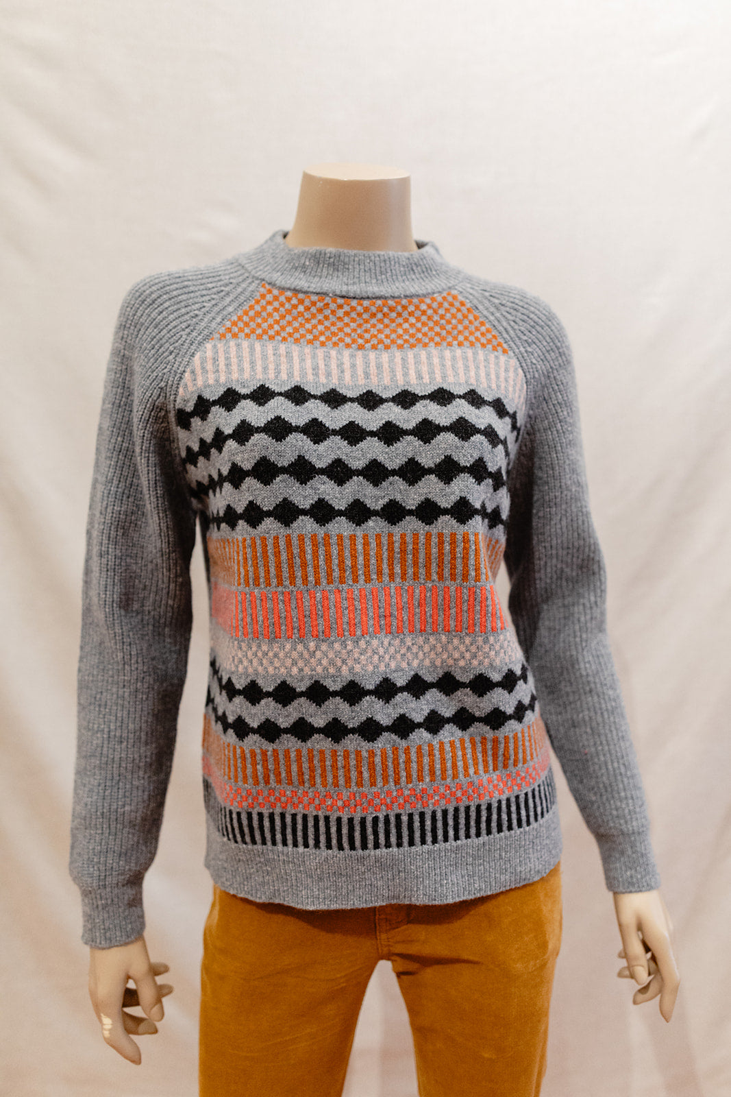Mansted Kitt Crew Jumper in Grey + Dark Pink
