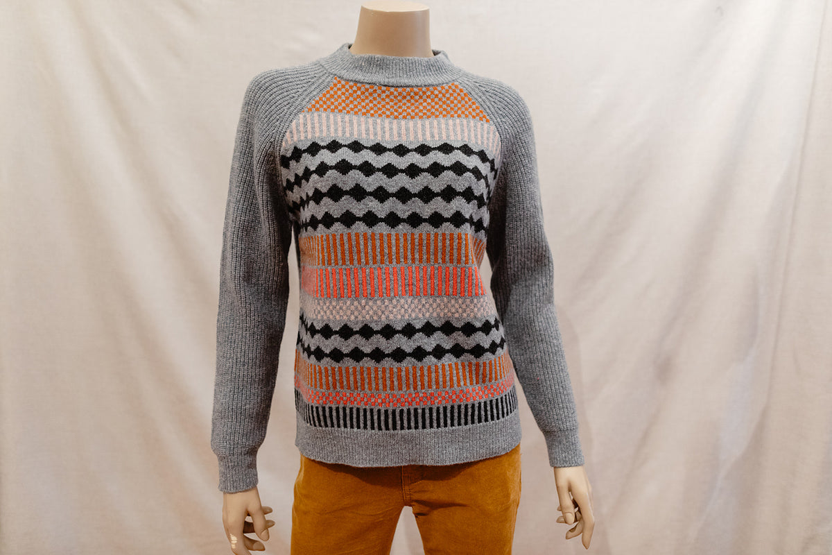 Mansted Kitt Crew Jumper in Grey + Dark Pink