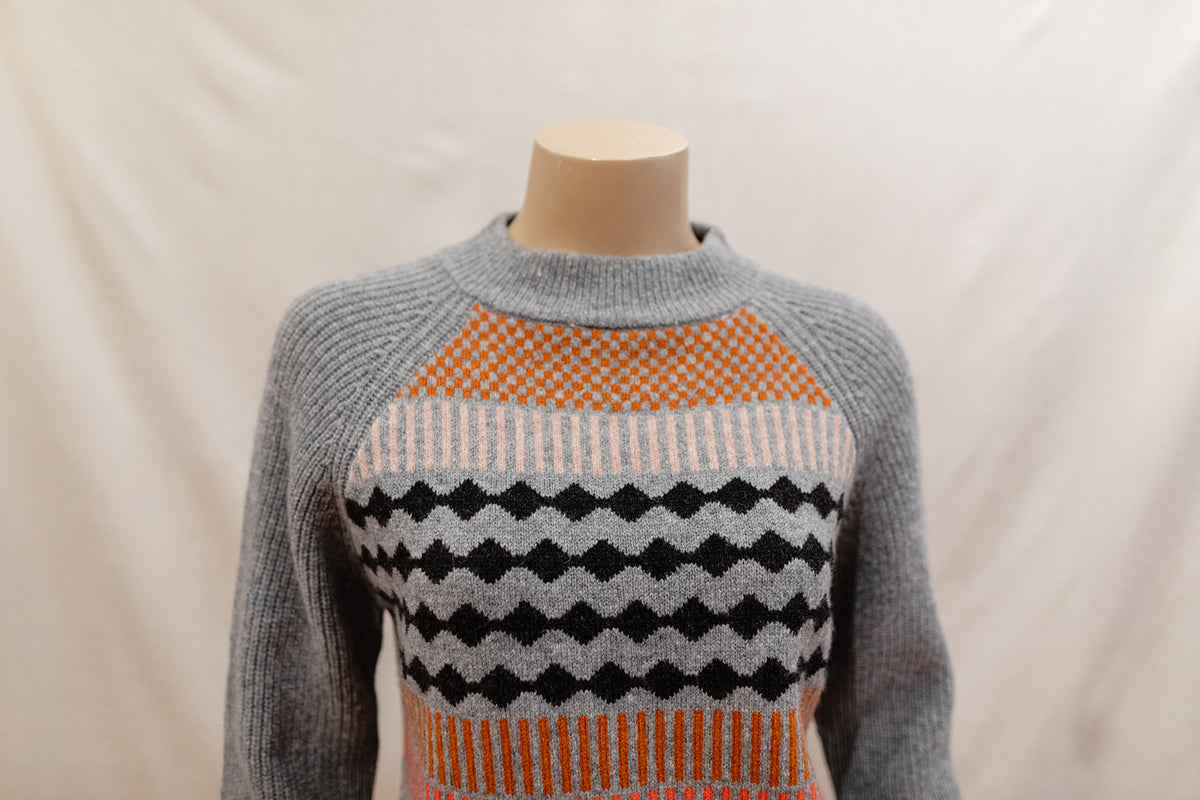Mansted Kitt Crew Jumper in Grey + Dark Pink