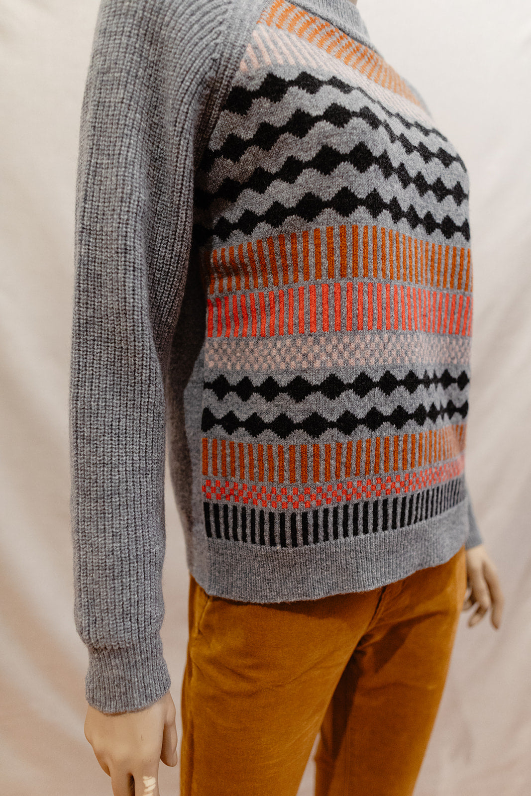 Mansted Kitt Crew Jumper in Grey + Dark Pink