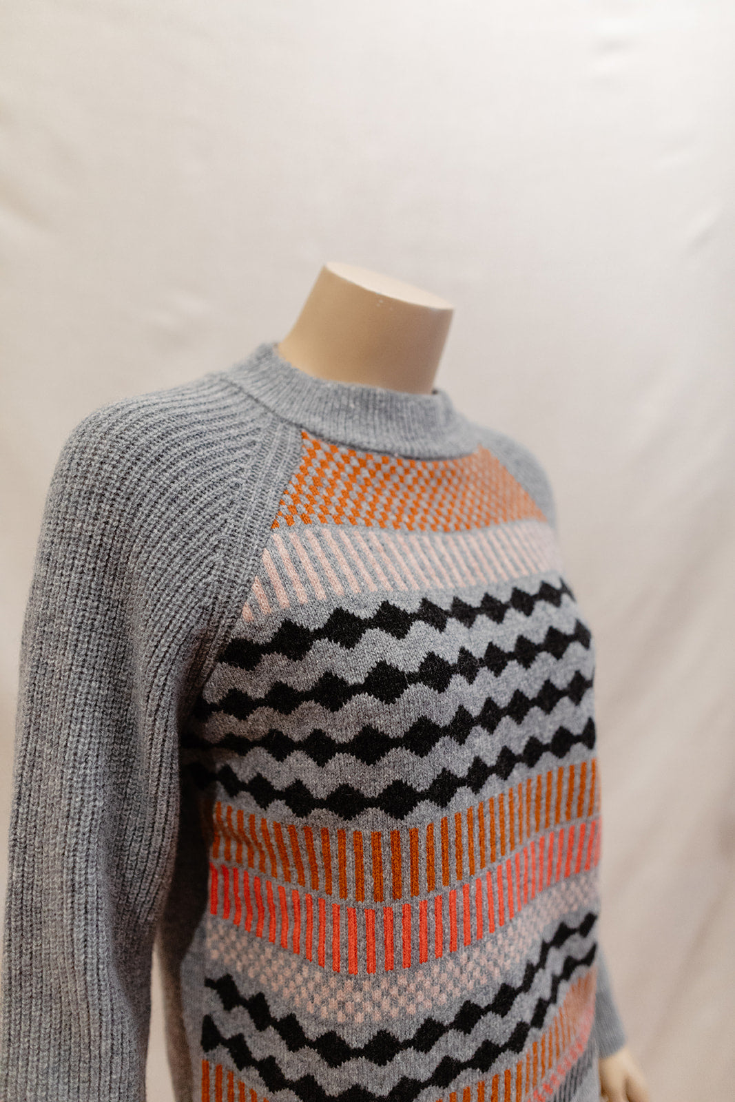 Mansted Kitt Crew Jumper in Grey + Dark Pink