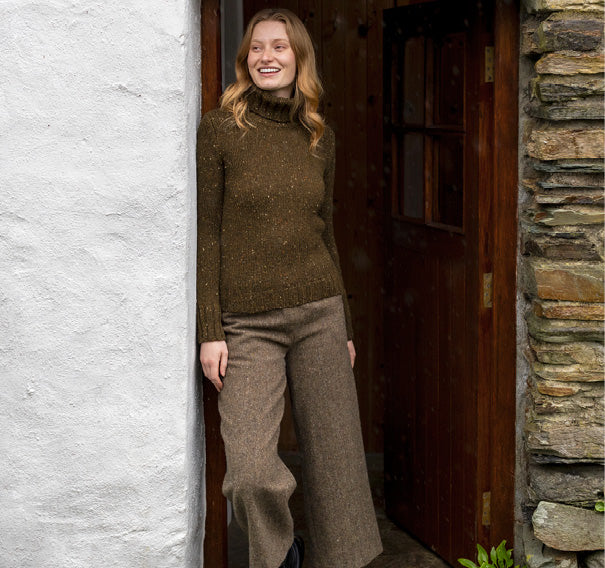 Fisherman out of Ireland Polo Neck Sweater in Olive