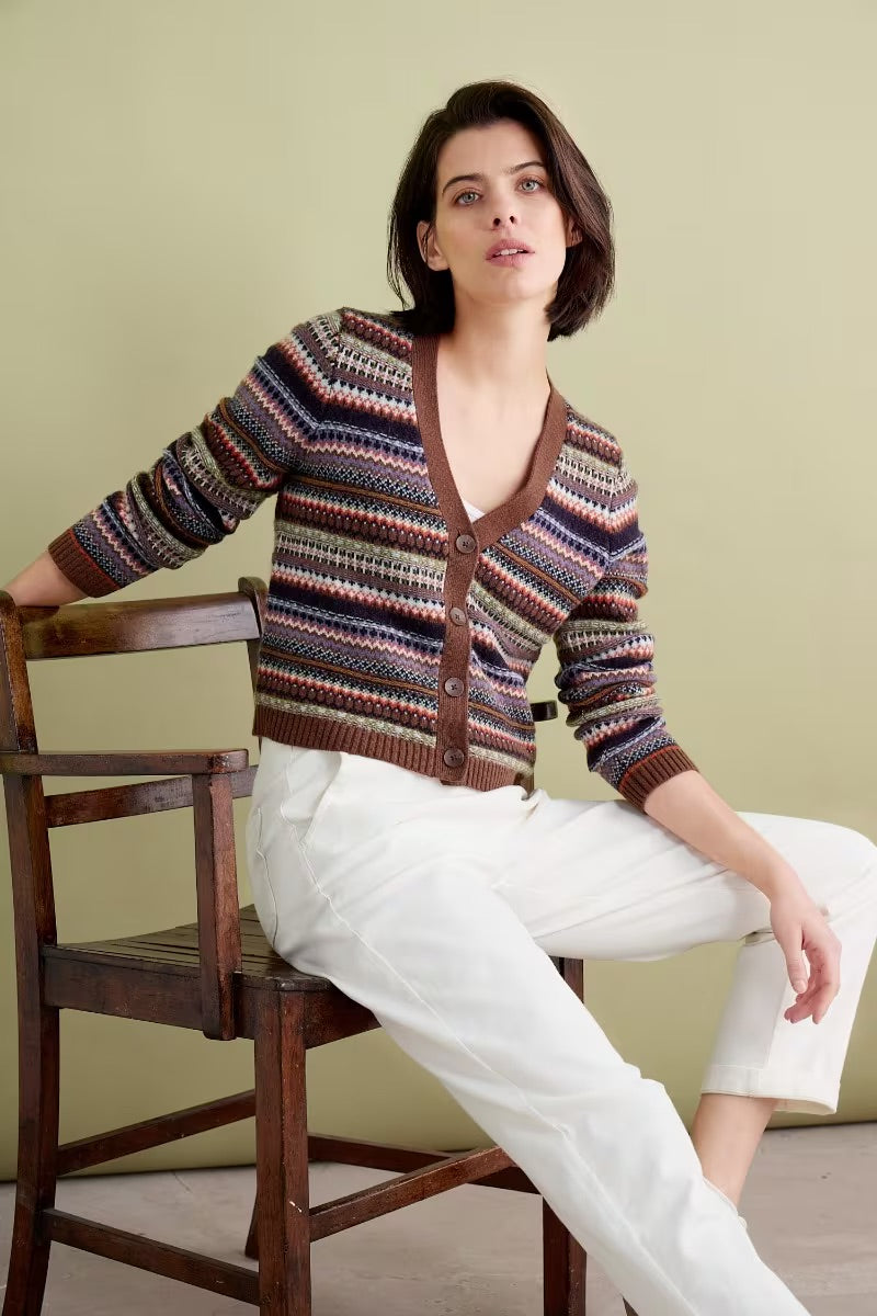 Lamorna Lane Fair Isle Cardigan in weaving needle gully multi